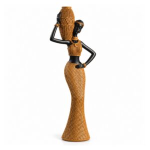 Figurka afrykańskiej kobiety z dzbanem z żywicy, dekoracja etniczna - wariant C - dzban na ramieniu, ok. 28 cm