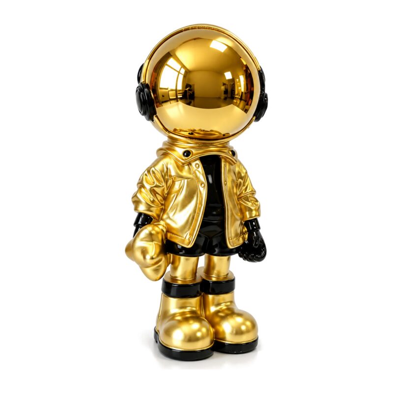 Figurka astronauty z żywicy ze złotym lustrzanym hełmem, 33 cm - zdjęcie główne
