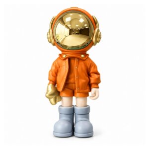 Figurka astronauty z żywicy ze złotym lustrzanym hełmem, 33 cm - wariant pomarańczowy
