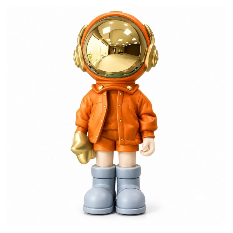 Figurka astronauty z żywicy ze złotym lustrzanym hełmem, 33 cm - wariant pomarańczowy