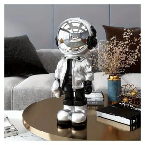 Figurka astronauty z żywicy ze złotym lustrzanym hełmem, 33 cm - wariant srebrny