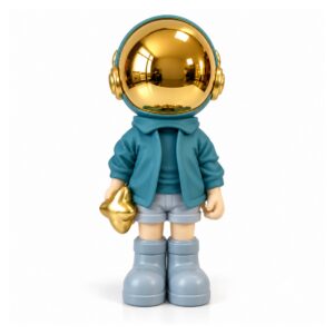 Figurka astronauty z żywicy ze złotym lustrzanym hełmem, 33 cm - wariant niebieski