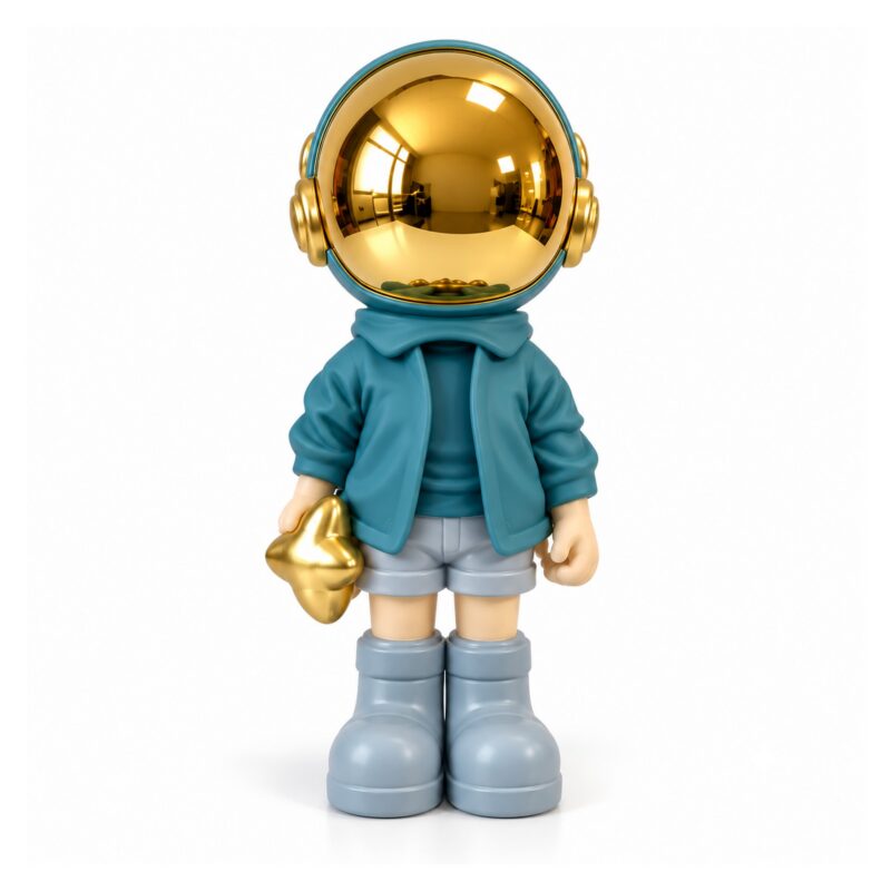 Figurka astronauty z żywicy ze złotym lustrzanym hełmem, 33 cm - wariant niebieski