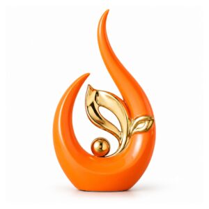 Figurka ceramiczna ze złotym liściem, nowoczesna dekoracja salonu - wariant płomień 32,5 cm, pomarańczowy