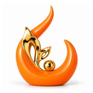 Figurka ceramiczna ze złotym liściem, nowoczesna dekoracja salonu - wariant półksiężyc 25 cm, pomarańczowy