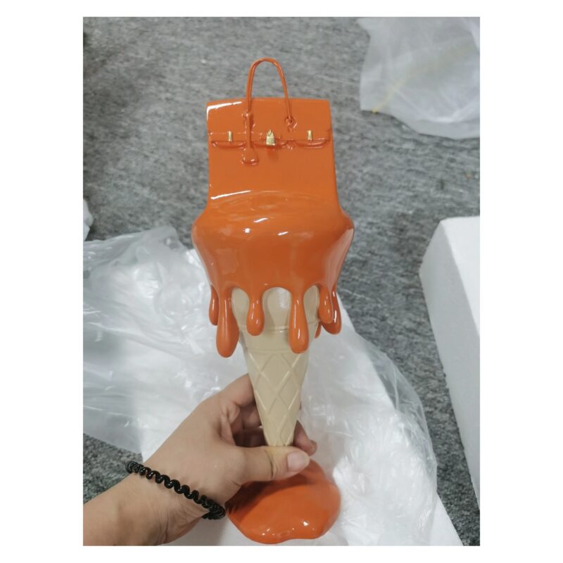 Figurka lody z torebką z żywicy 30,5 cm, rzeźba dekoracyjna pop-art - wariant pomarańczowy