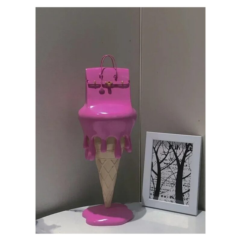 Figurka lody z torebką z żywicy 30,5 cm, rzeźba dekoracyjna pop-art - wariant różowy