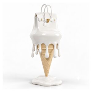 Figurka lody z torebką z żywicy 30,5 cm, rzeźba dekoracyjna pop-art - wariant biały