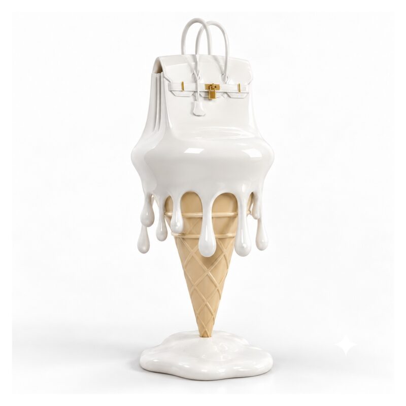 Figurka lody z torebką z żywicy 30,5 cm, rzeźba dekoracyjna pop-art - wariant biały