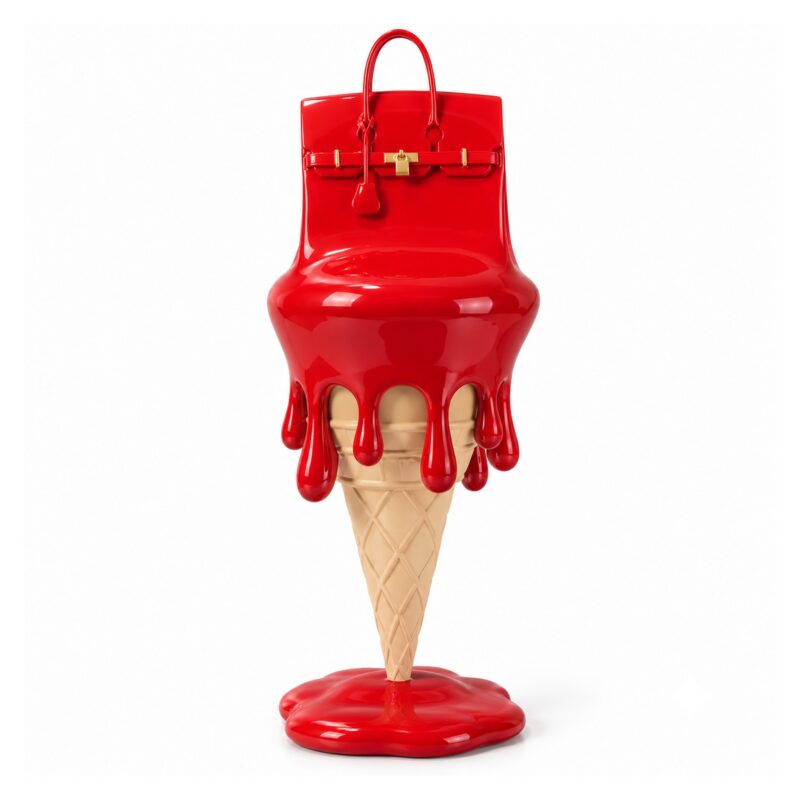 Figurka lody z torebką z żywicy 30,5 cm, rzeźba dekoracyjna pop-art - wariant czerwony