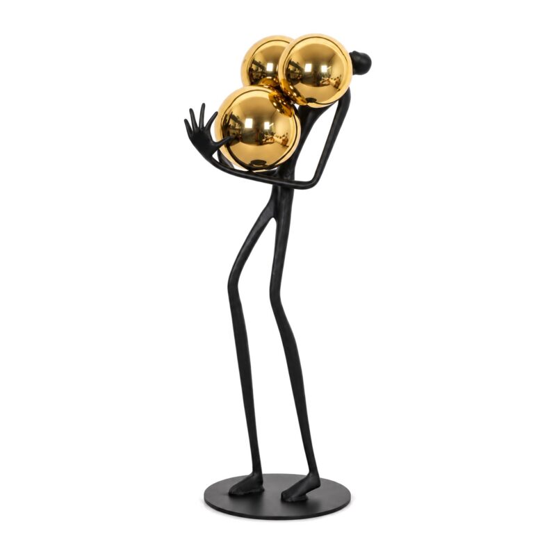 Figurka metalowa ludzik ze złotymi kulami 41 cm, czarna, na biurko - zdjęcie główne