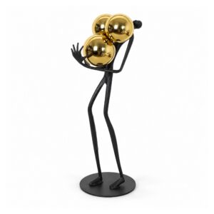 Figurka metalowa ludzik ze złotymi kulami 41 cm, czarna, na biurko - wariant wariant