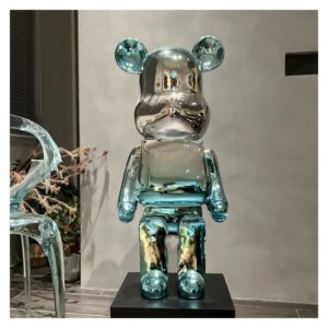 Figurka misia z żywicy 50 lub 80 cm z lustrzaną powłoką, dekoracja - wariant srebrno-zielony, 50 cm