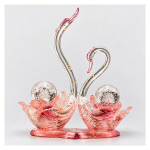 Figurka para łabędzi z żywicy 26 cm ze złotymi płatkami, dekoracja salonu - wariant różowy