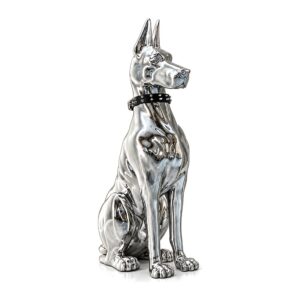 Figurka psa doberman lub dog 75 cm, srebrna żywica chrom, ozdoba podłogowa - zdjęcie główne