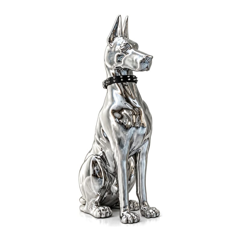 Figurka psa doberman lub dog 75 cm, srebrna żywica chrom, ozdoba podłogowa - zdjęcie główne