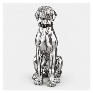 Figurka psa doberman lub dog 75 cm, srebrna żywica chrom, ozdoba podłogowa - wariant dog 70 cm