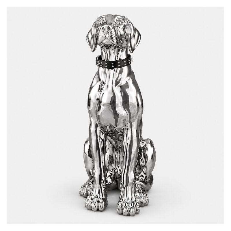 Figurka psa doberman lub dog 75 cm, srebrna żywica chrom, ozdoba podłogowa - wariant dog 70 cm