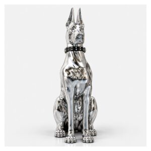 Figurka psa doberman lub dog 75 cm, srebrna żywica chrom, ozdoba podłogowa - wariant doberman 75 cm