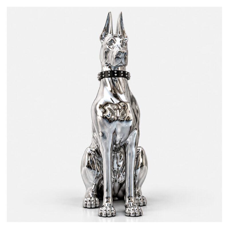 Figurka psa doberman lub dog 75 cm, srebrna żywica chrom, ozdoba podłogowa - wariant doberman 75 cm