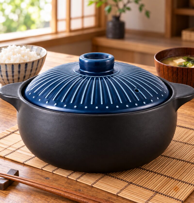 Garnek ceramiczny japoński z pokrywą 2,5-6 l, niebieski lub zielony - japońska kuchnia, garnek z ryżem i zupą miso