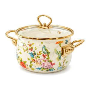 Garnek emaliowany retro w kwiaty ze szklaną pokrywą, 2-5,5 l - zdjęcie główne
