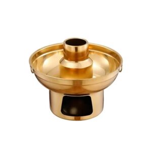 Garnek hot pot z podstawą na podgrzewacz 20 lub 22 cm, stal nierdzewna - wariant złoty z kominem, 20 cm