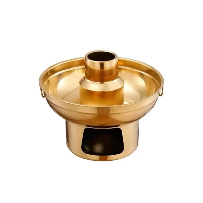 Garnek hot pot z podstawą na podgrzewacz 20 lub 22 cm, stal nierdzewna - wariant złoty z kominem, 20 cm
