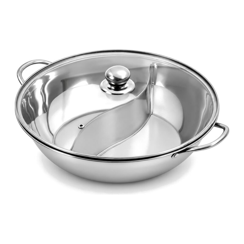 Garnek do hot pot z przegrodą 28 lub 34 cm, stal 304, szklana pokrywa - zdjęcie główne