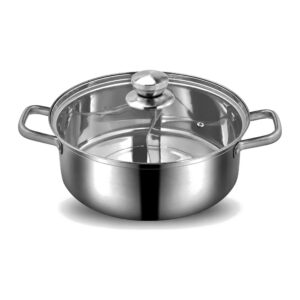 Garnek do hot pot z przegrodą, stal nierdzewna 304, szklana pokrywa - zdjęcie główne
