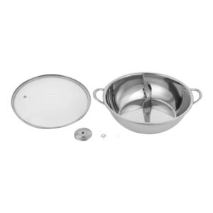 Garnek do hot pot z przegrodą 28 lub 34 cm, stal 304, szklana pokrywa - garnek, pokrywa i gałka obok siebie