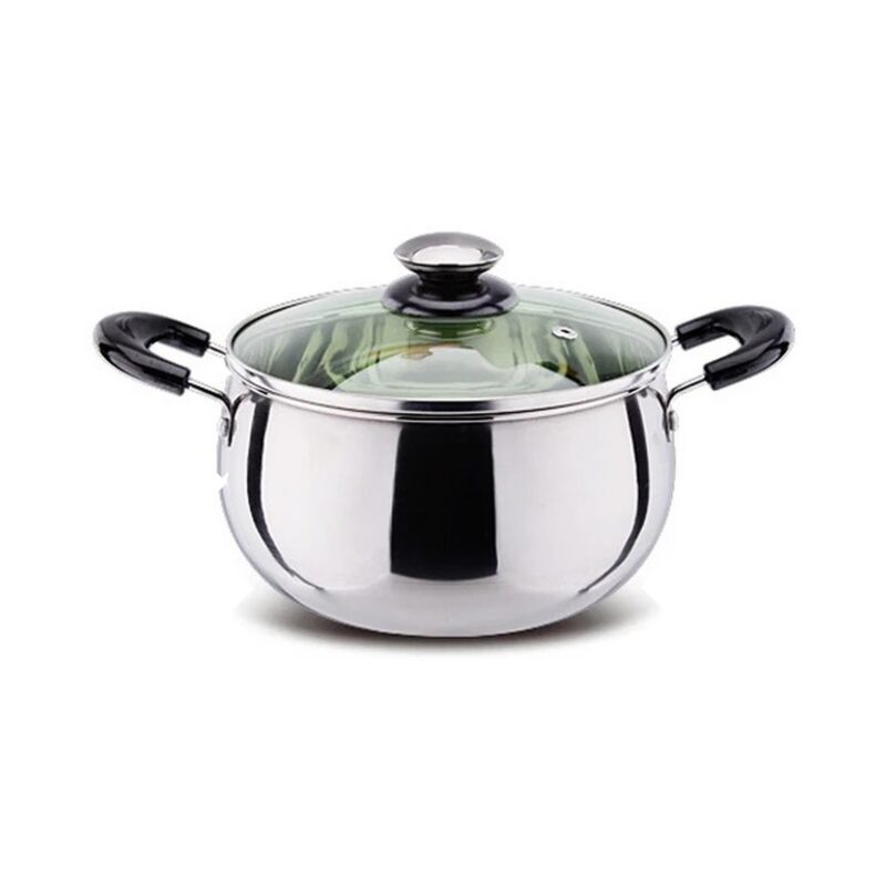 Garnek ze stali nierdzewnej z zieloną szklaną pokrywą, indukcja 14-24 cm - wariant 24 cm, garnek z uchwytami