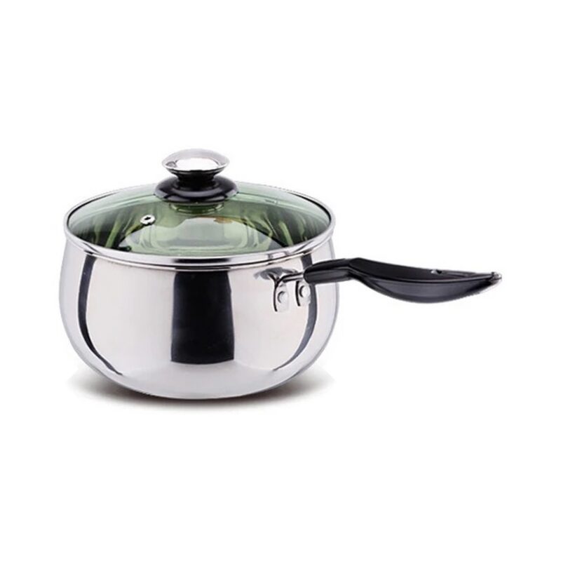 Garnek ze stali nierdzewnej z zieloną szklaną pokrywą, indukcja 14-24 cm - wariant 18 cm, rondel z rączką