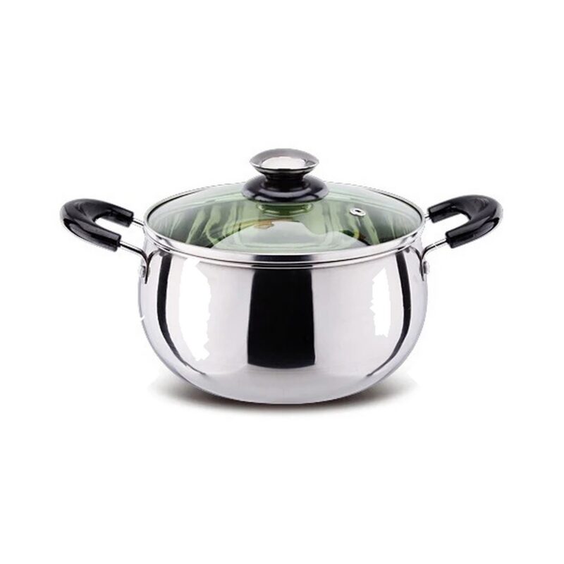 Garnek ze stali nierdzewnej z zieloną szklaną pokrywą, indukcja 14-24 cm - wariant 20 cm, garnek z uchwytami