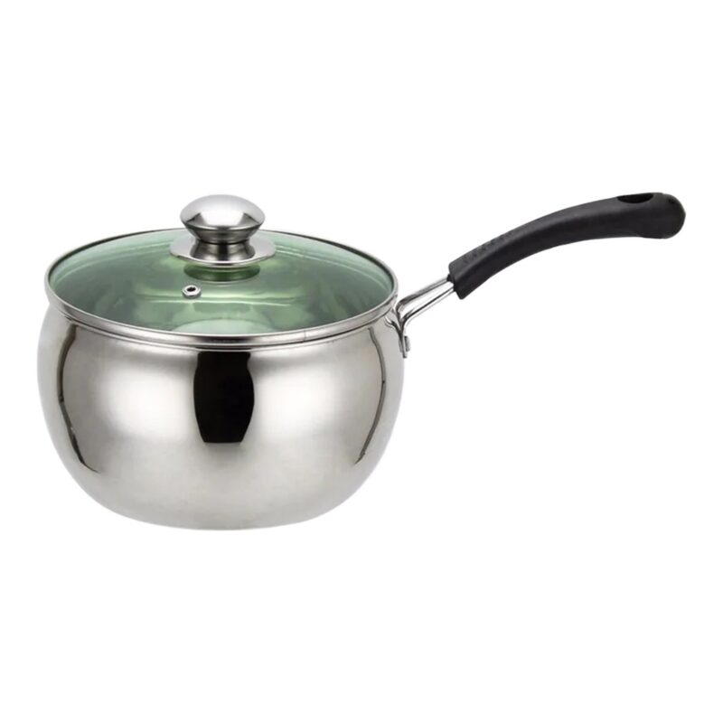 Garnek ze stali nierdzewnej z zieloną szklaną pokrywą, indukcja 14-24 cm - rondel z rączką i pokrywą