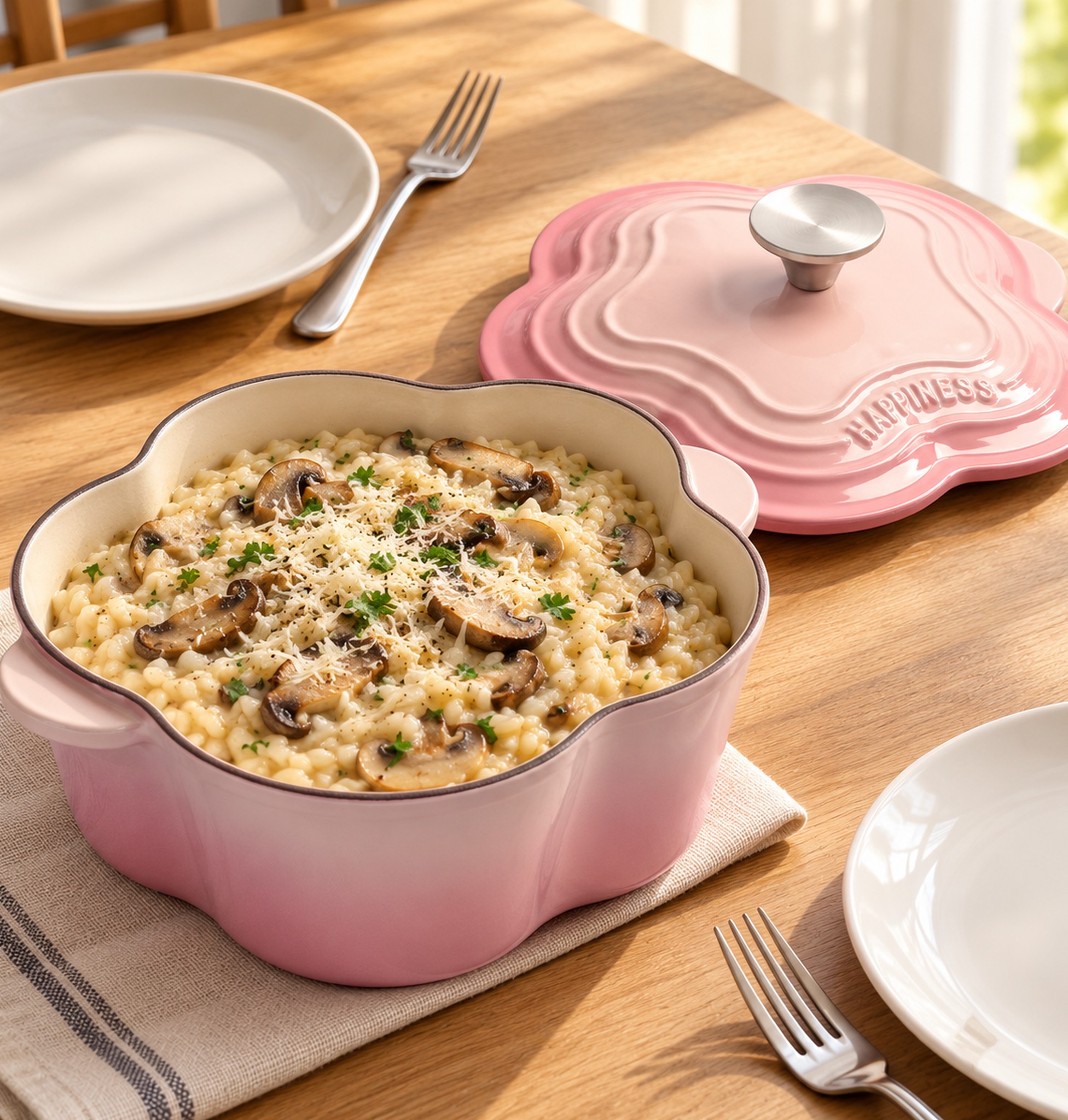 risotto grzybowe podane w garnku