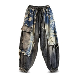Jeansy cargo damskie z przetarciami i kieszeniami, luźne, vintage - zdjęcie główne