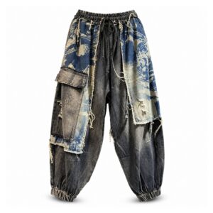 Jeansy cargo damskie z przetarciami i kieszeniami, luźne, vintage - wariant M