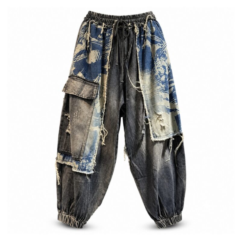 Jeansy cargo damskie z przetarciami i kieszeniami, luźne, vintage - wariant XL