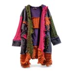 Kardigan damski patchwork z kapturem i frędzlami, oversize, dzianina - zdjęcie główne