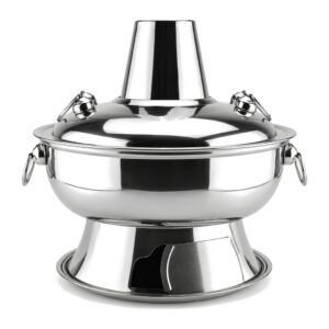 Kociołek do fondue na węgiel drzewny 28 cm ze stali nierdzewnej - kociołek z boku, widoczne uchwyty