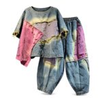 Komplet damski patchwork koszulka i spodnie haremki, sprane łaty - zdjęcie główne