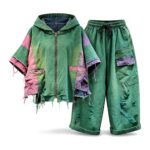 Komplet damski patchwork, kurtka z kapturem i szerokie spodnie - zdjęcie główne