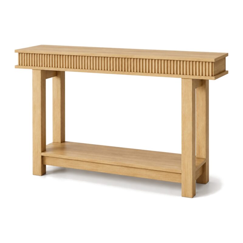 Konsola z ryflowanym frontem i półką 140 x 30 cm, naturalne drewno - zdjęcie główne