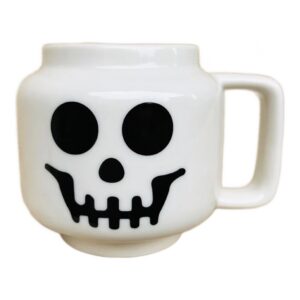 Kubek ceramiczny w kształcie głowy z buzią 250 ml, żółty, prezent - biały kubek z czaszką, widok z przodu