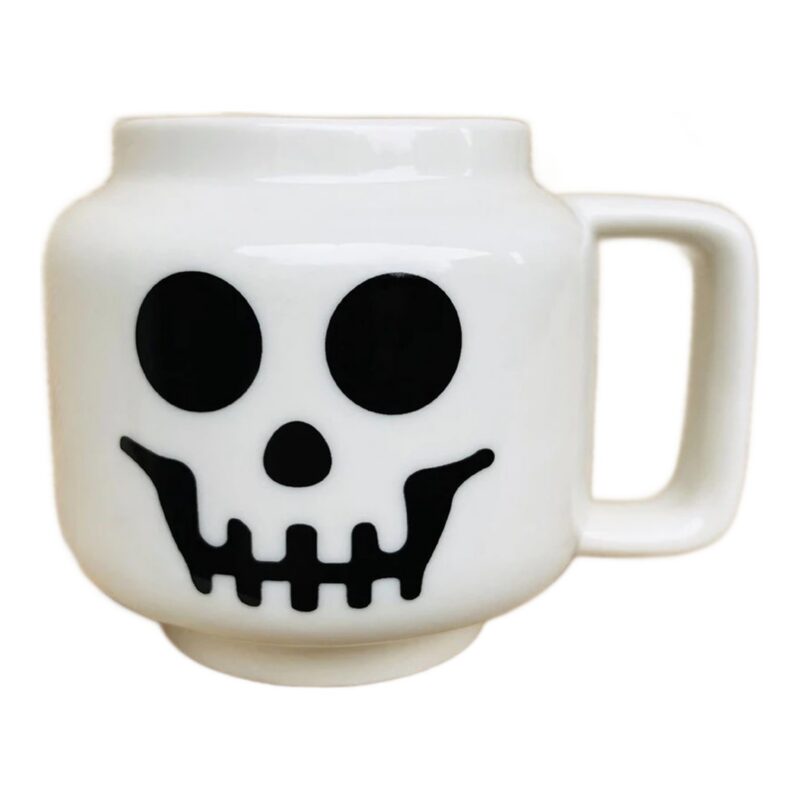 Kubek ceramiczny w kształcie głowy z buzią 250 ml, żółty, prezent - biały kubek z czaszką, widok z przodu