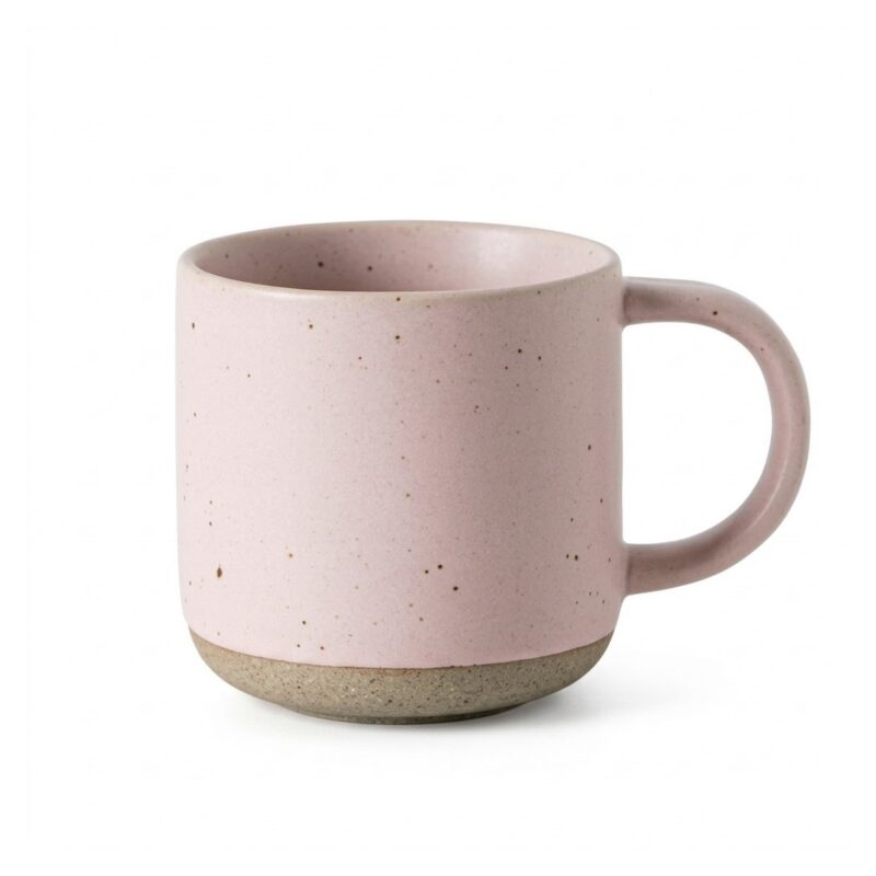 Kubek ceramiczny w kropki 150 ml, matowy, z surowym spodem - wariant różowy