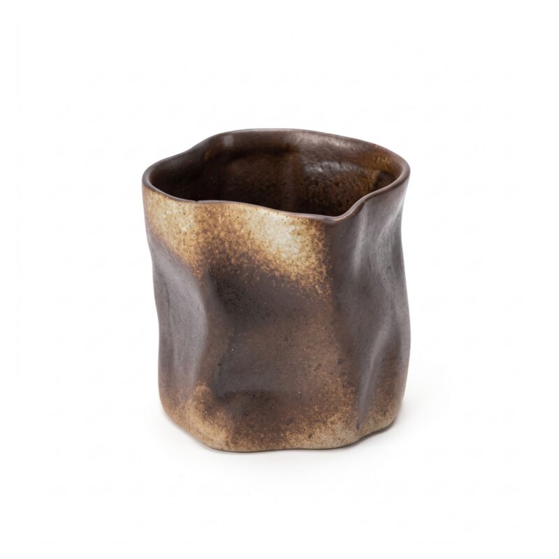 Kubek ceramiczny nieregularny bez ucha 280 ml, styl japoński, rustykalny - wariant ciemnobrązowy