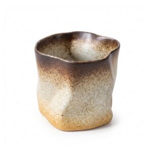 Kubek ceramiczny nieregularny bez ucha 280 ml, styl japoński, rustykalny - wariant kremowo-brązowy