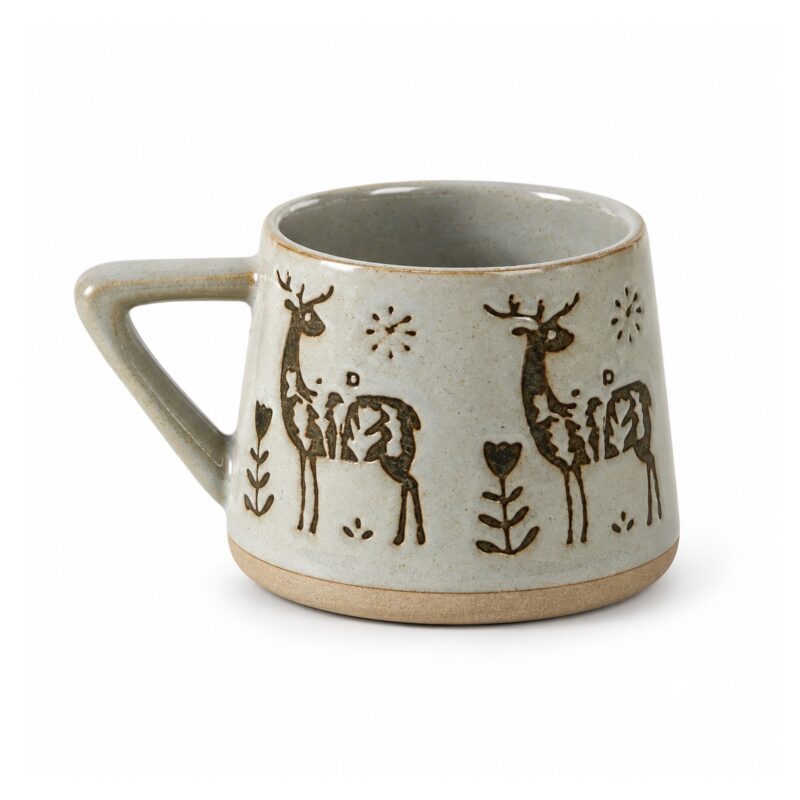 Kubek ceramiczny świąteczny retro 350 ml, jelenie, śnieżynki lub las - wariant jelenie
